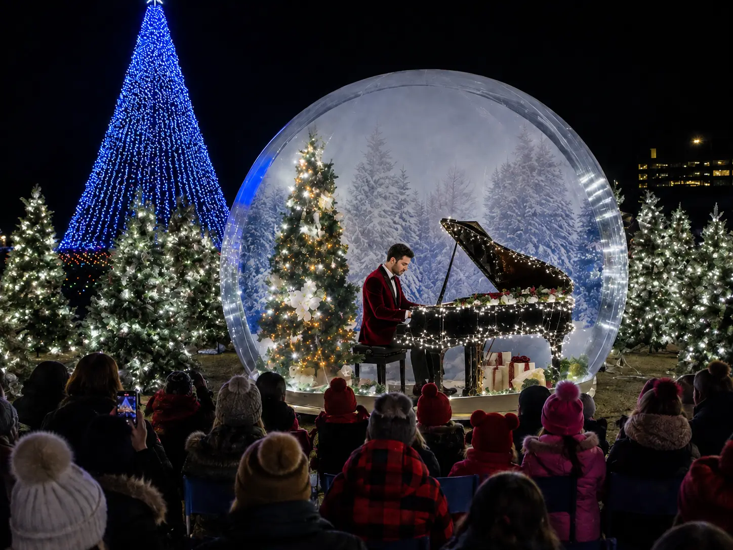 Glowing micro-grand piano at Carolina Holiday Light Spectacular