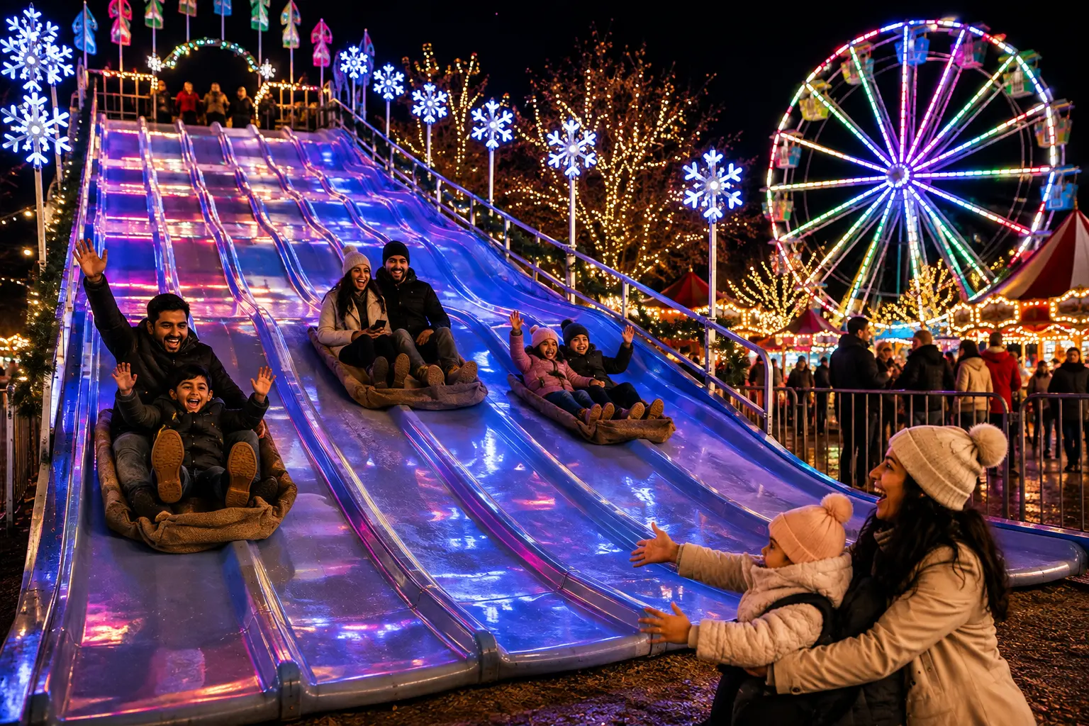Winter Wonderland Carnival at Carolina Holiday Light Spectacular — Ferris wheel at night
