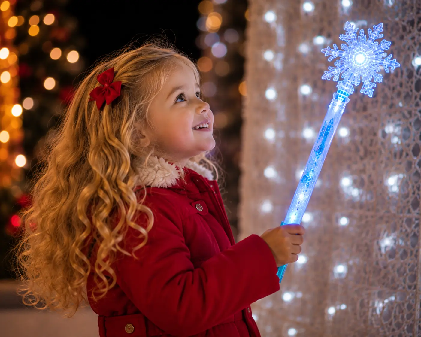 Magic Snowflake Wand at Carolina Holiday Light Spectacular — child holding glowing wand