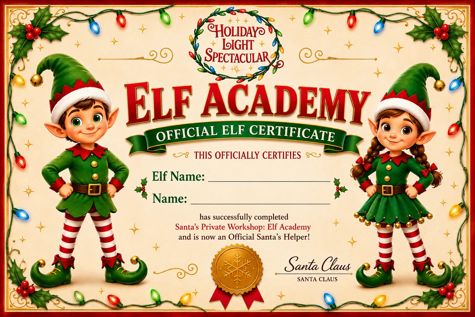 Official Elf Academy Certificate from Santa's Private Workshop