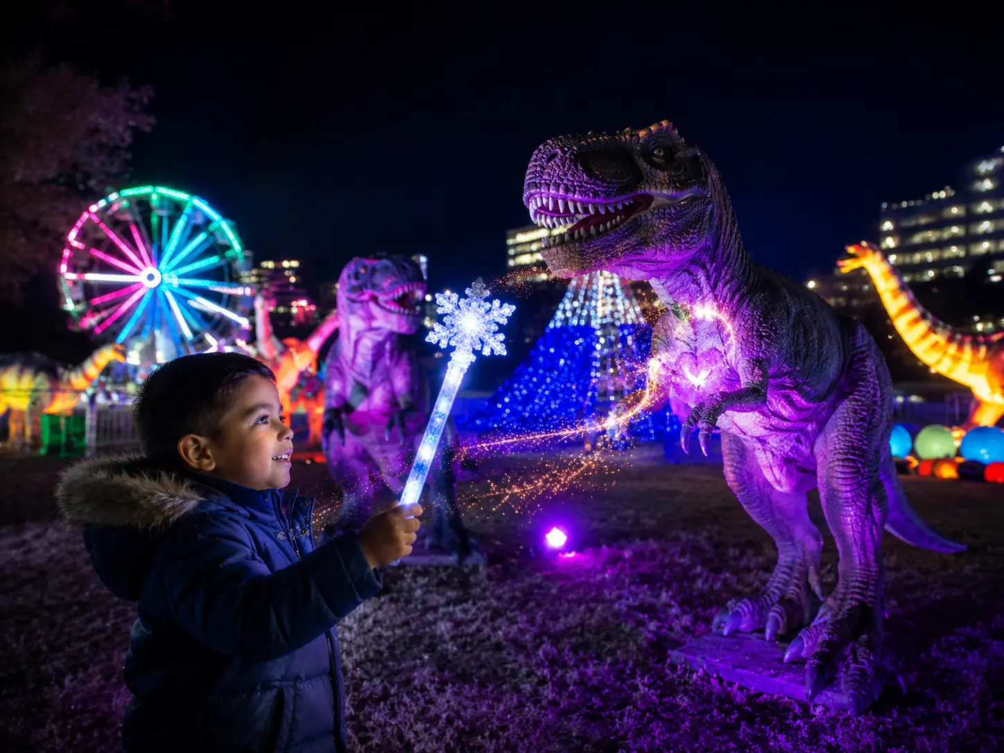 Animatronic dinosaur activated by the Magic Snowflake Wand