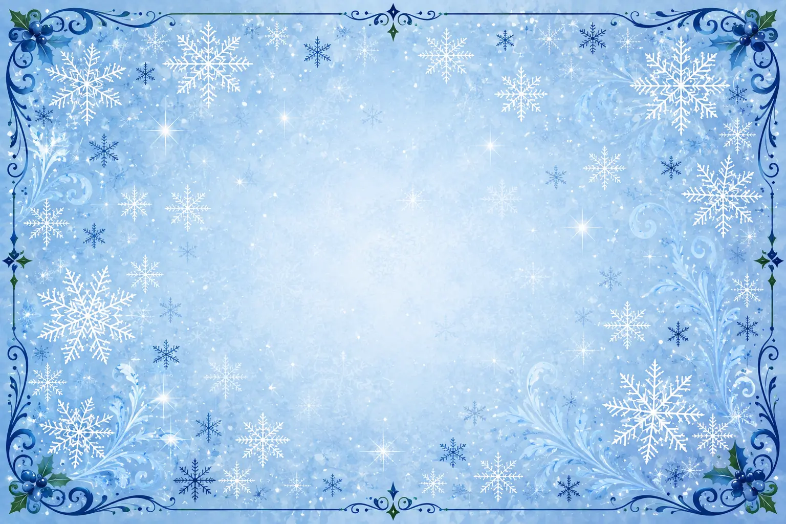 Blue background with snowflake and navy swirls decorative wallpaper background