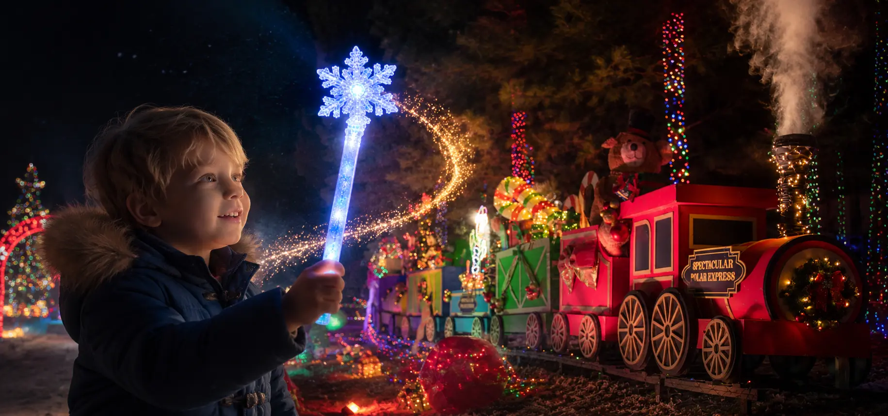 Christmas train activated by the Magic Snowflake Wand